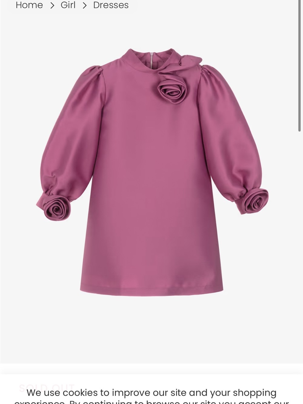 Girls Rose-Pink Puff-Sleeve A-Line Dress with Rosette Accents